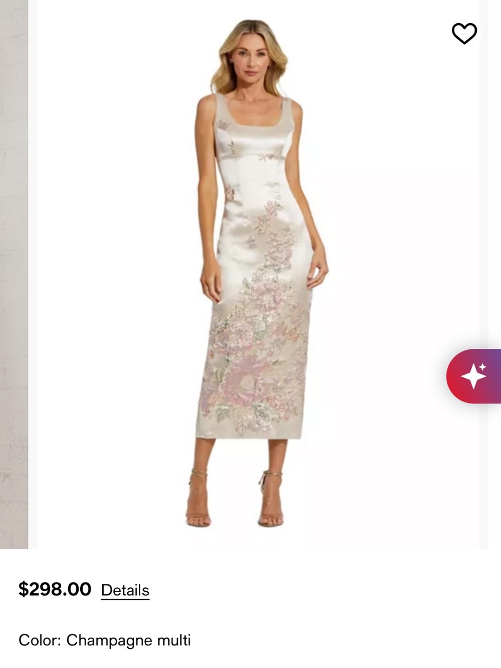 Champagne Multi Floral Satin Midi Dress - Women